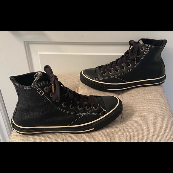 Converse Other - Converse Chuck Taylor Shoes Hi Top Black Leather Sneakers Men's Size 7/Womens 9